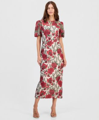 Women's Embroidered Puff Sleeve Dress | Macy's
