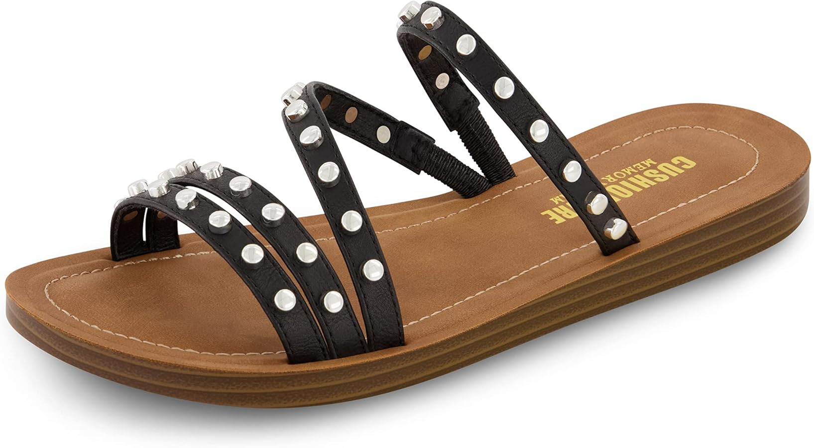 CUSHIONAIRE Women's Andrea strappy stud slide sandal +Memory Foam | Amazon (US)