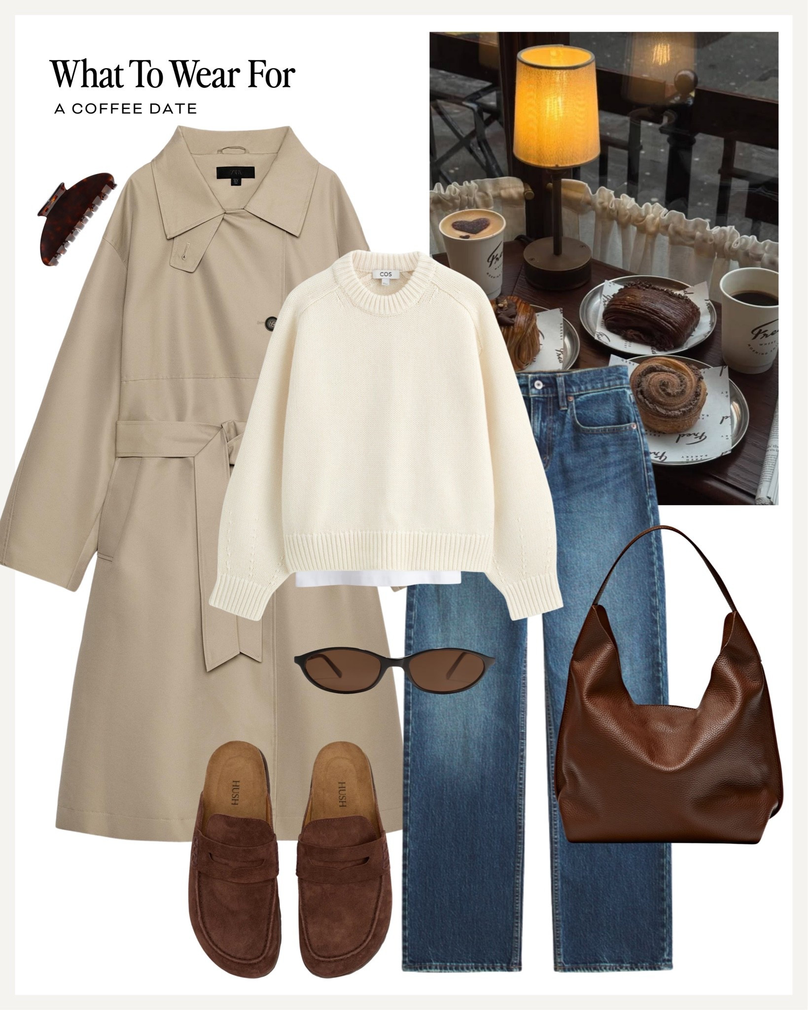 A coffee date ☕️ 

Trench coat, jeans style, brown mules, cream knit, straight leg jeans

#LTKuk #LTKautumn