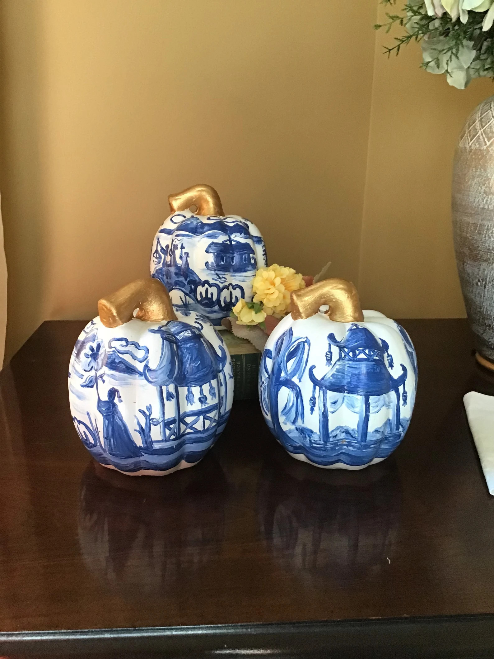 Small Blue and White Ceramic Pumpkin | Etsy (US)