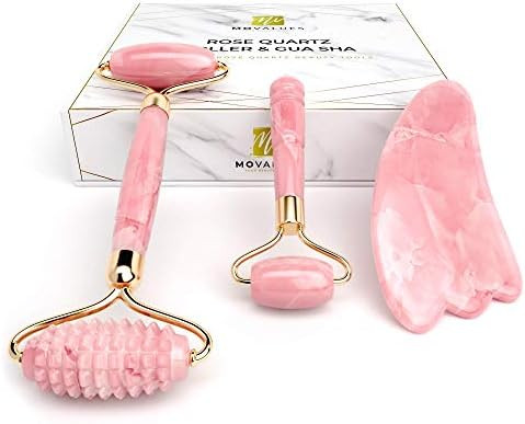 Rose Quartz Roller with Gua Sha, Mini Eye Roller set - Jade Roller for Face - Face Roller:100% Na... | Amazon (US)