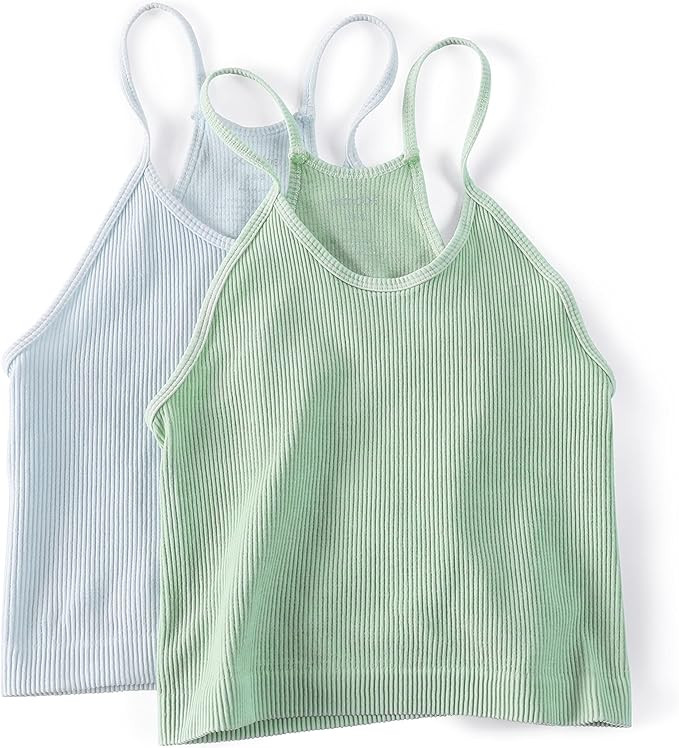ODODOS Women's Crop 3-Pack Washed Seamless Rib-Knit Camisole Crop Tank Top | Amazon (US)