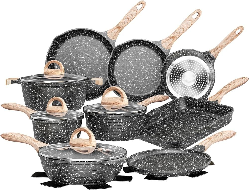 JEETEE Kitchen Pots and Pans Set Nonstick, Induction Granite Coating Cookware Sets with Frying Pa... | Amazon (US)