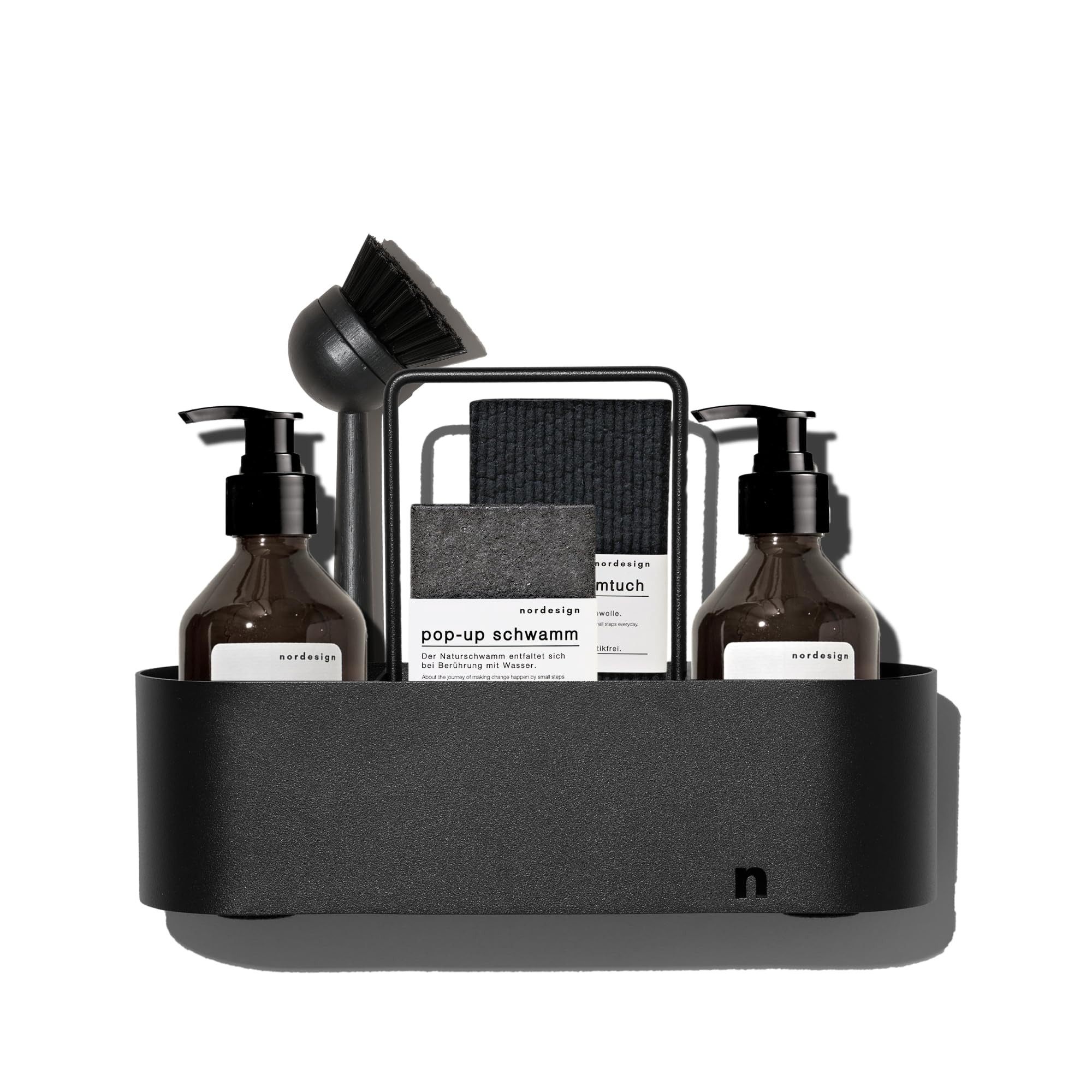 Spülbecken Organizer Premium in schwarz von nordesign, 8-teilig inkl. Seifenspender, Spülschwä... | Amazon (DE)