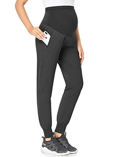 POSHGLAM Women's Maternity Joggers Casual Scrub Pants Quick-Dry Lightweight Active Pants(Black, Small) | Amazon (US)