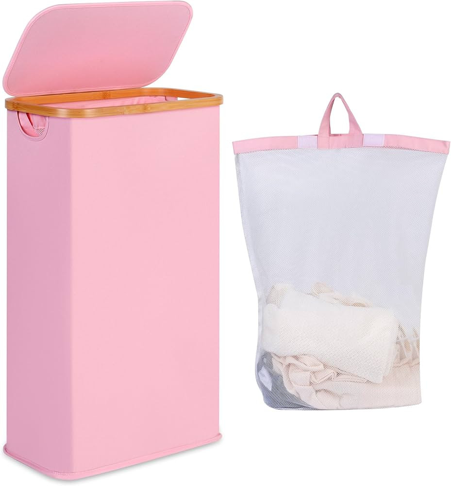 iEGrow 60L Slim Laundry Hamper, Narrow Laundry Basket with Lid,Foldable Clothes Hamper with Bambo... | Amazon (CA)