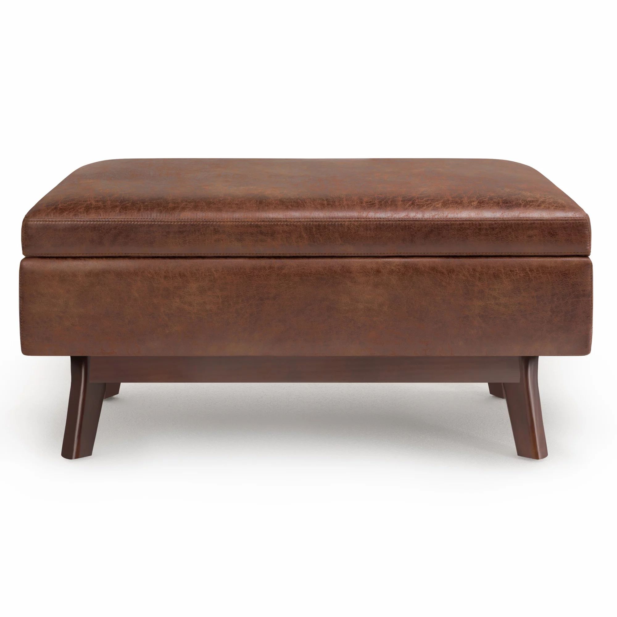 Owen Small Rectangular Storage Ottoman in Distressed Saddle Brown Faux Air Leather | Walmart (US)