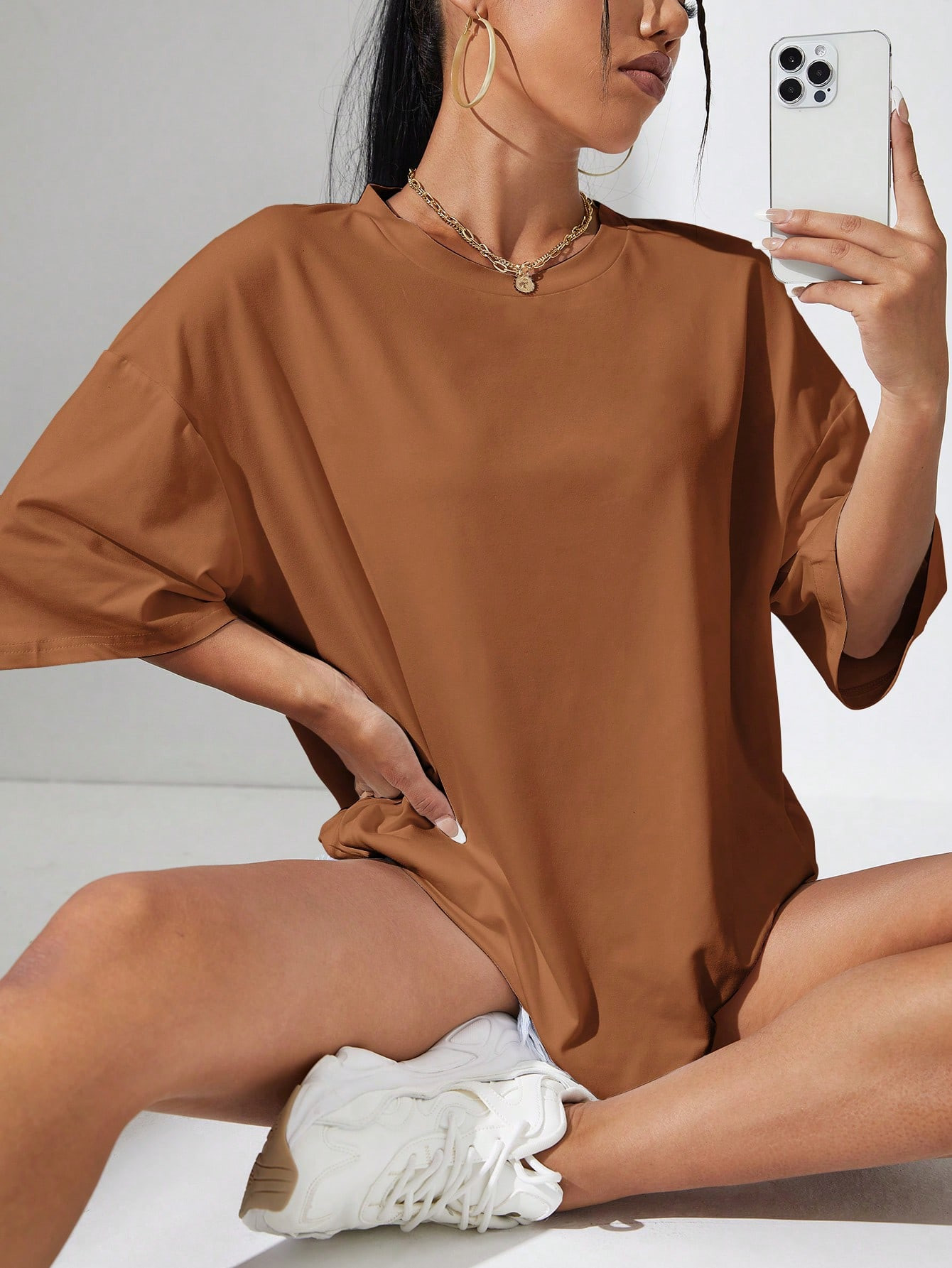 SHEIN EZwear Solid Drop Shoulder Oversized Tee | SHEIN