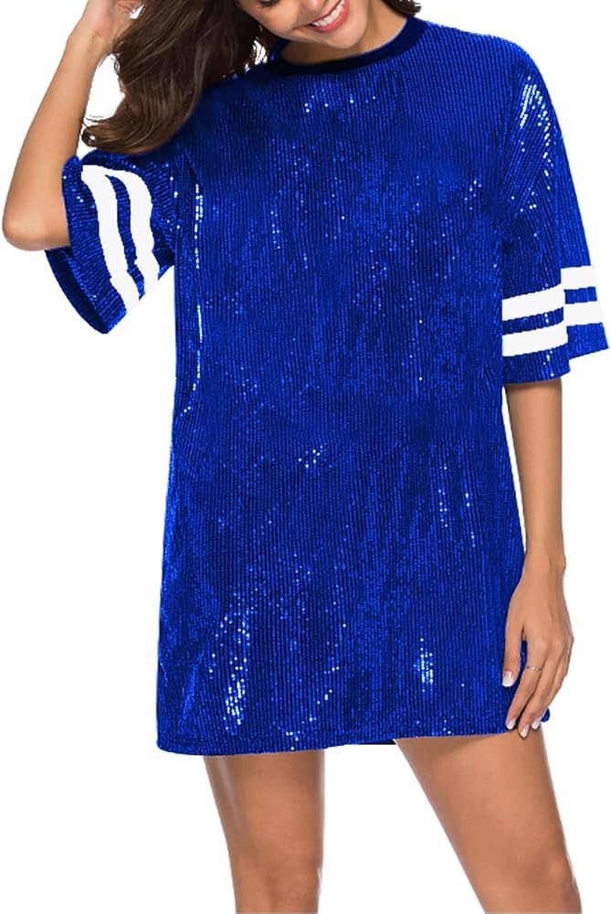 Jigfar Women's Sparkly Sequin Short Sleeve T-Shirt Dress Casual Loose Cute Tunic Blouse | Amazon (US)