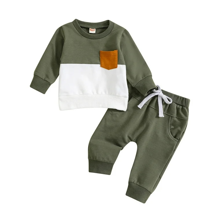 Caqnni Toddler Baby Boy Clothes Boy Color Block Outfit Long Sleeve Hoodie Plaid Sweatshirt Pant F... | Walmart (US)