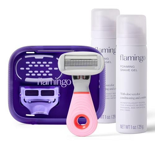 Flamingo Travel Razor Kit for Women - Body & Pubic Razor - Mini Handle, 2 Blade Refills, 2 Travel Size Foaming Shave Gels & Vented Case - TSA Approved Essentials | Amazon (US)