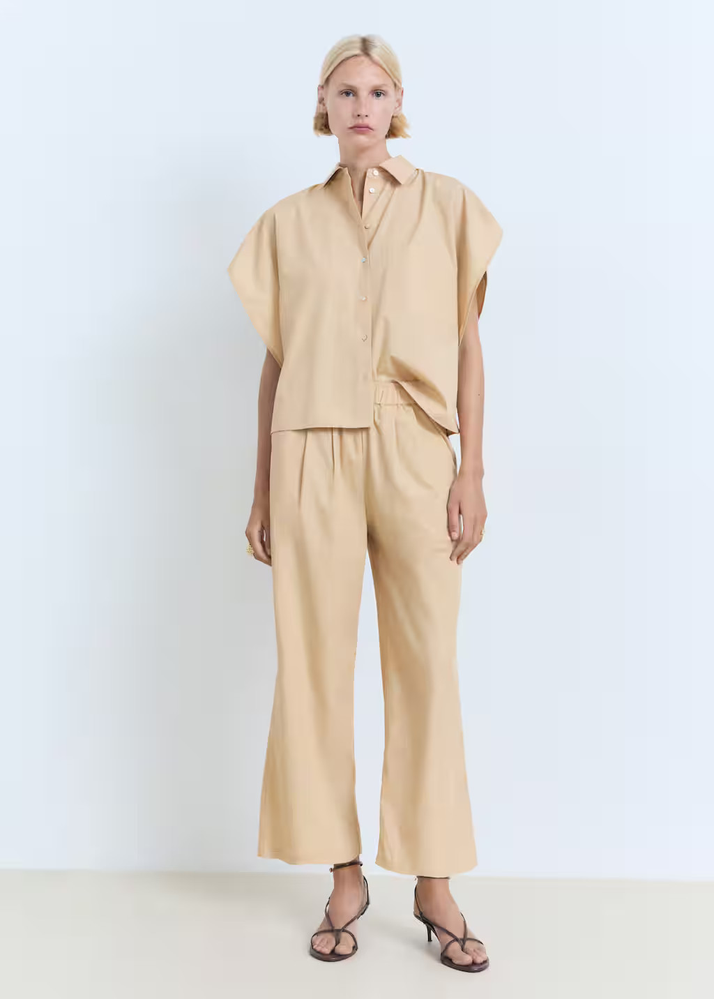 Oversized short-sleeved shirt medium brown - Women - 6 - MANGO | Mango (US/MX/AU)