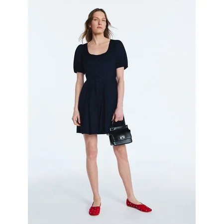 Scoop Women’s Button Front Mini Dress with Puff Sleeves, Sizes XS-XXL | Walmart (US)