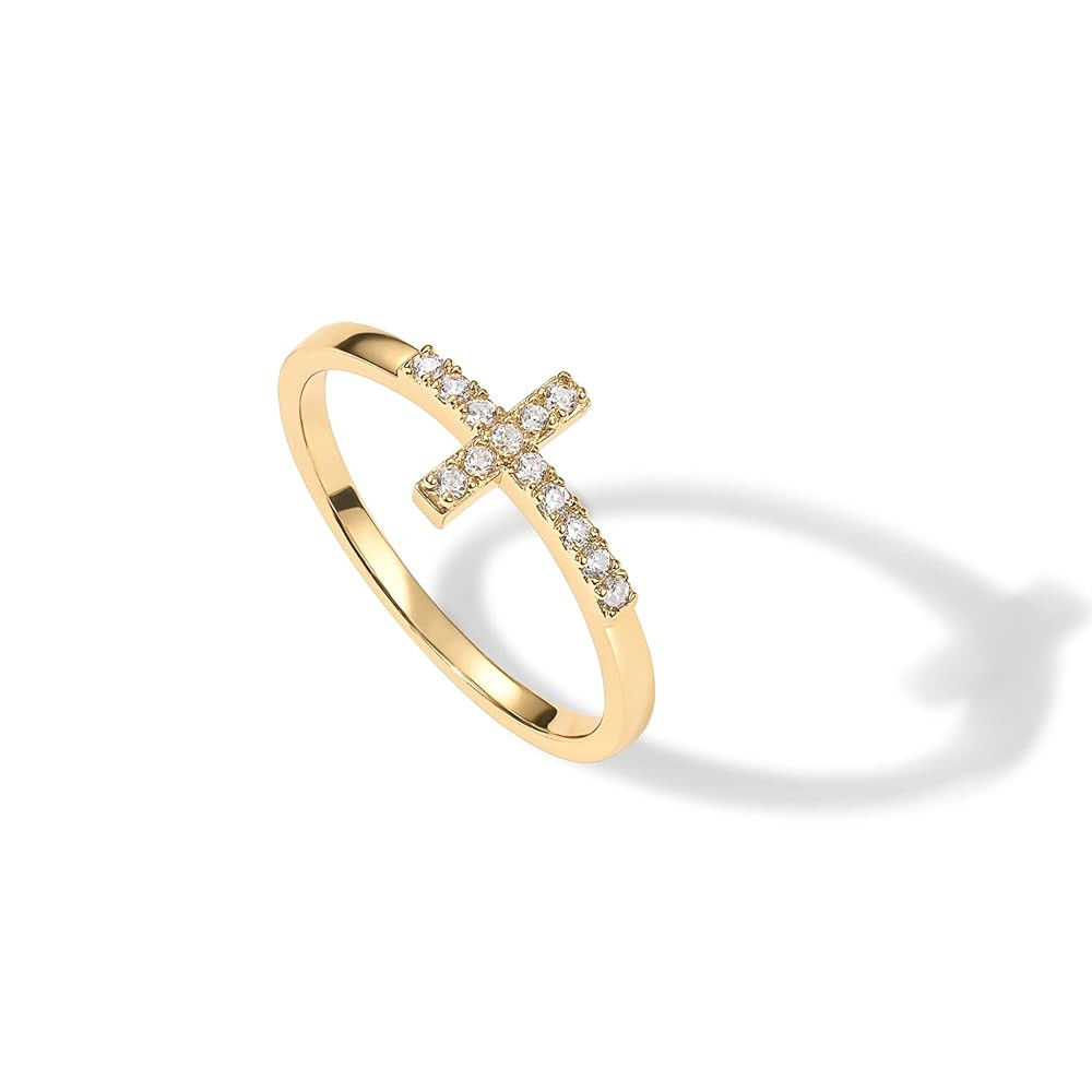 PAVOI 14K Gold Plated Cubic Zirconia Cross Ring for Women - Eternity Promise Ring for Her - Infin... | Amazon (US)