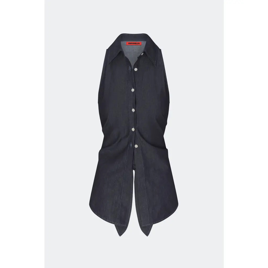 SIMONMILLER Loch Sleeveless Poplin Tie Back Button Up Shirt in Indigo at Nordstrom, Size Medium | Nordstrom