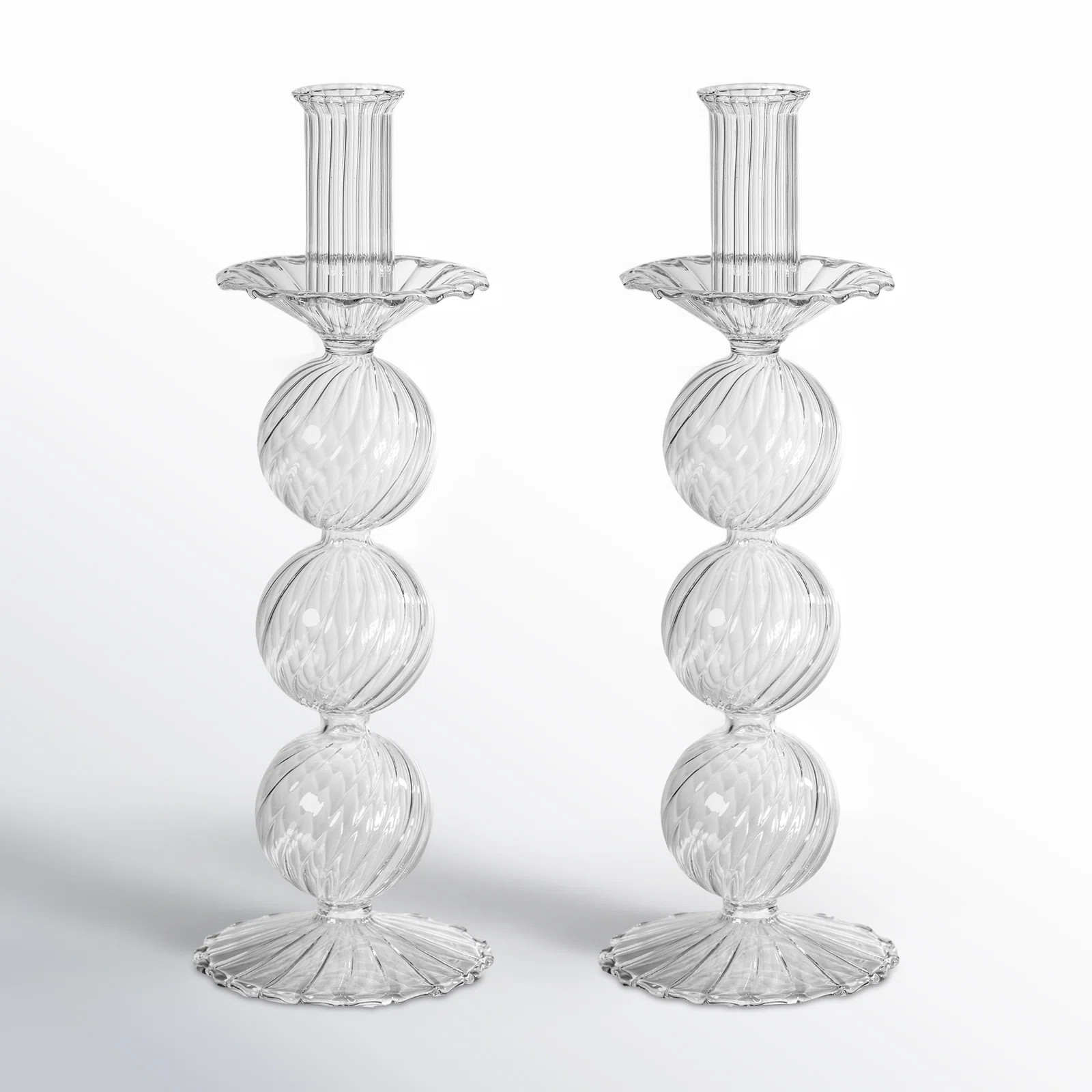 Birch Lane™ Melina Swirl Glass Taper Candle Holders, Set of 2 | Wayfair | Wayfair North America