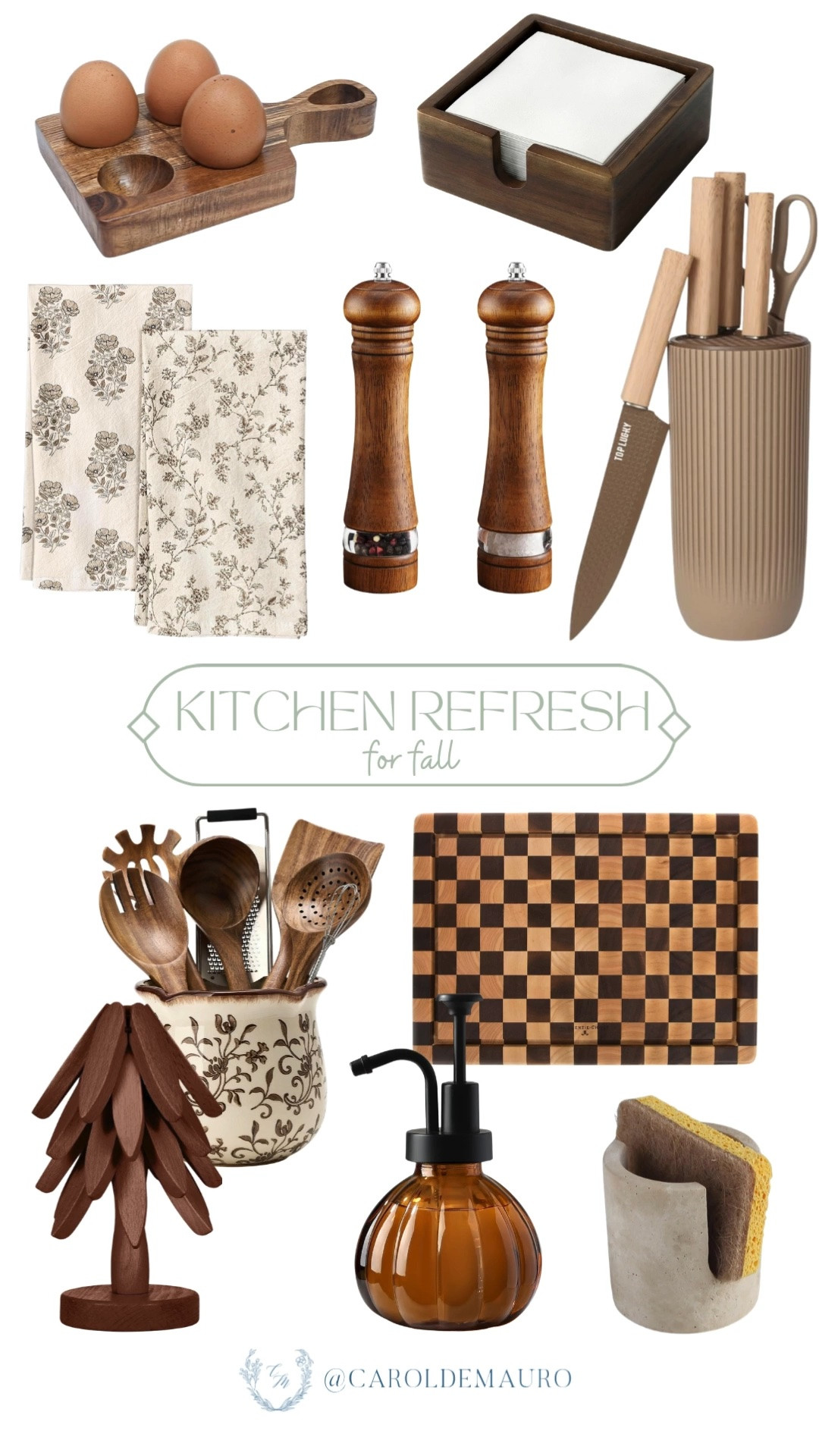 These kitchen finds make everyday cooking feel so much cozier! From the checkered board to the wooden pepper mills, every piece adds warmth to the space.

kitchen refresh, fall kitchen decor, checkered cutting board, kitchen essentials, wooden kitchen tools, floral napkins, kitchen accents, fall home decor

#LTKfoodie #LTKHome