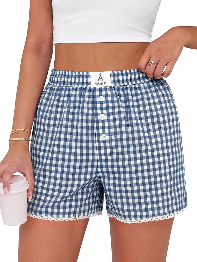 ANRABESS Boxer Shorts for Women 2026 Summer Pajama Gingham Pj Shorts Casual Lounge Sleep Plaid Y2... | Amazon (US)