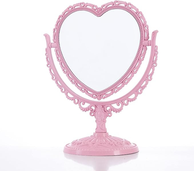 Amazon.com - Cute Heart Shaped Mirror Double-Sided Rotatable Dresser Mirror, Room Decor Princess ... | Amazon (US)