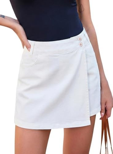Sidefeel Skorts for Woman Casual High Waisted Stretchy Jean Shorts Trendy Asymmetrical Summer Den... | Amazon (US)