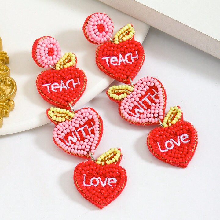 1pair Creative Handmade Beaded Embroidery Earrings For Women, Great As A Special Gift For Graduat... | SHEIN