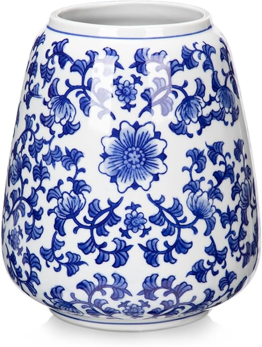 Hollyone Blue and White Porcelain Vase Chinoiserie Floral Vase Large Vintage Tall Blue Ceramic Va... | Amazon (US)