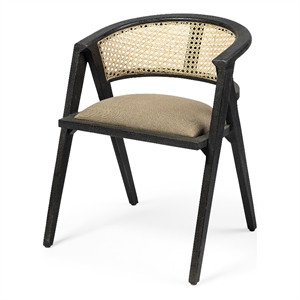 Mercana Tabitha I Black Wooden Frame Gray/Tan toned Linen Wrap Seat Dining Chair | Cymax