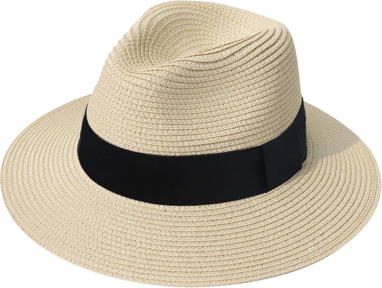 DRESHOW Women Belt Buckle Fedora Hat Classic Wide Brim Felt Panama Hat | Amazon (US)