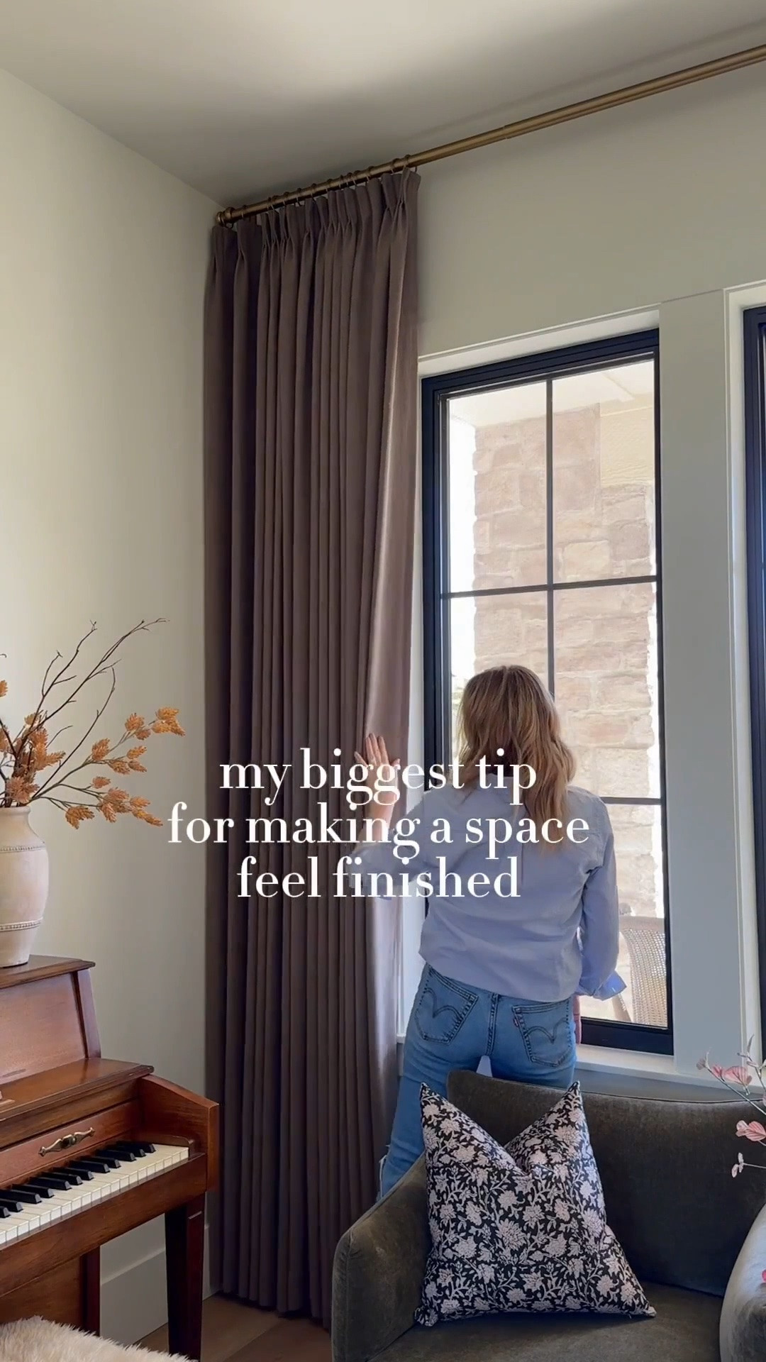 Gorgeous custom pinch pleat curtains are my key tip to elevating any space! Two Pages is my go to for all curtains. We have them throughout most of our home in various colors and love the warmth, elevated look, and custom feel they provide for our home! 

Color: Oak Dim Grey
Header:Triple Pinch Pleat
liner: none 
Memory trained #LTKStyleTip

#LTKHome #LTKSaleAlert