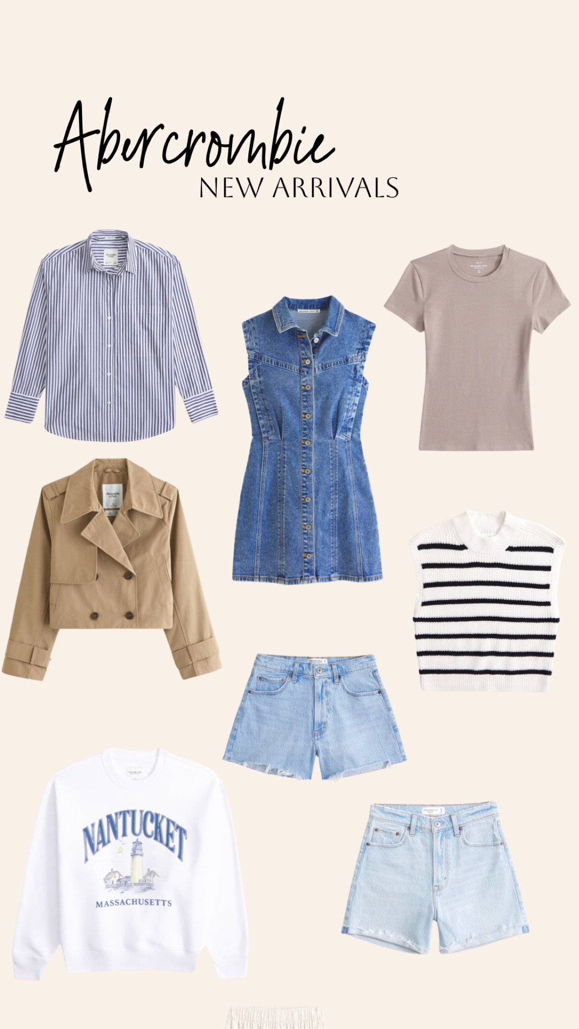 Abercrombie new arrivals- abercrombie style spring fashion- affordable fashion- curvy friendly shorts- neutral style-  cropped trench coat- denim dress- trendy fashion

#LTKfindsunder100 #LTKstyletip #LTKSpringSale