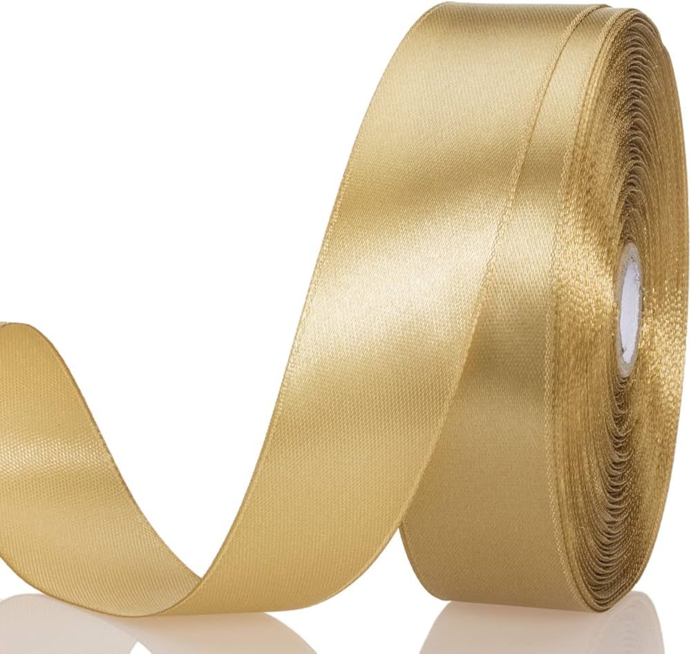 YASEO 1 Inch Champaign Gold Solid Satin Ribbon, 50 Yards Craft Fabric Ribbon for Gift Wrapping Fl... | Amazon (US)