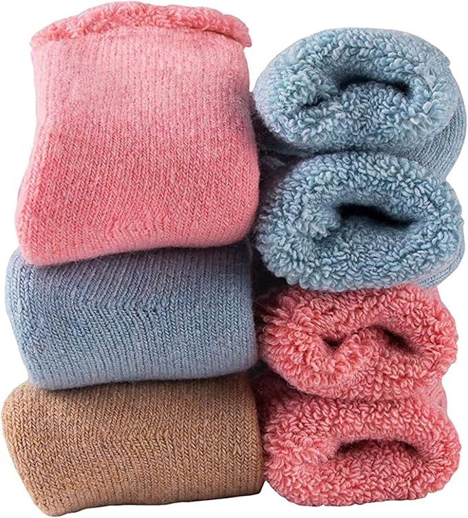 Baby Toddler Thick Wool Socks - Super Warm Soft Winter Solid Color Casual Crew Socks For Baby Gir... | Amazon (US)