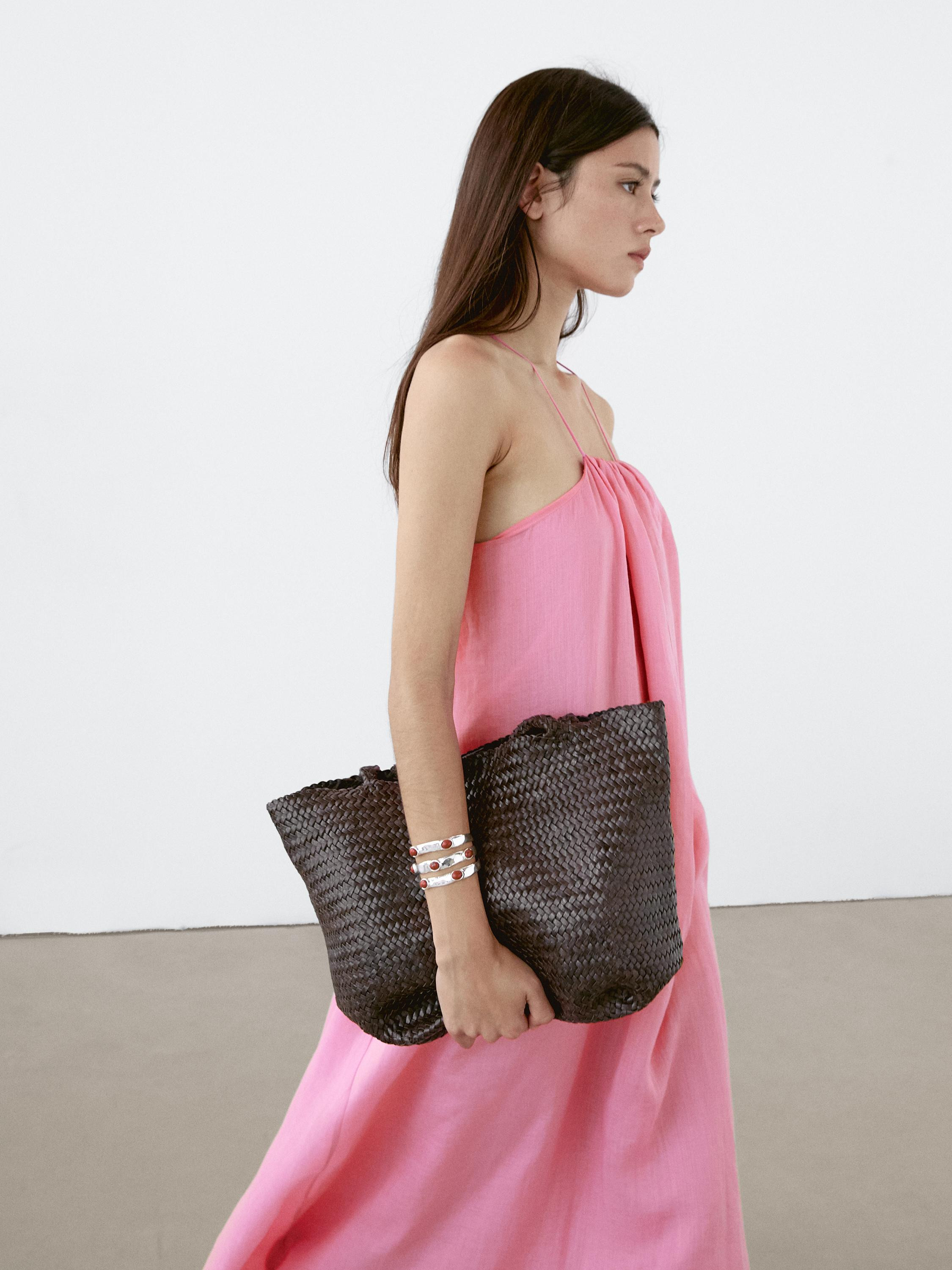 Long gathered halter neck dress | Massimo Dutti US