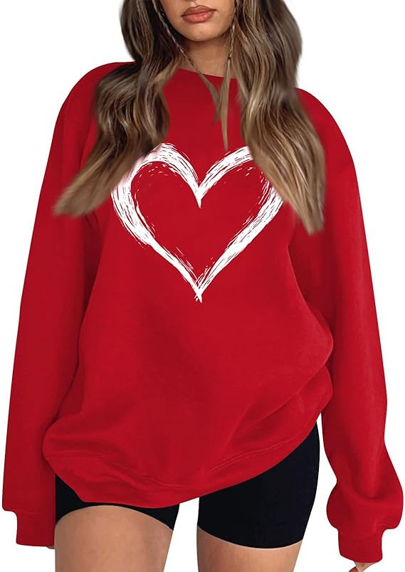 Valentines Women Shirts Love Heart Graphic Long Sleeve Funny Sweater Pullover Tops Festival Red S... | Amazon (US)