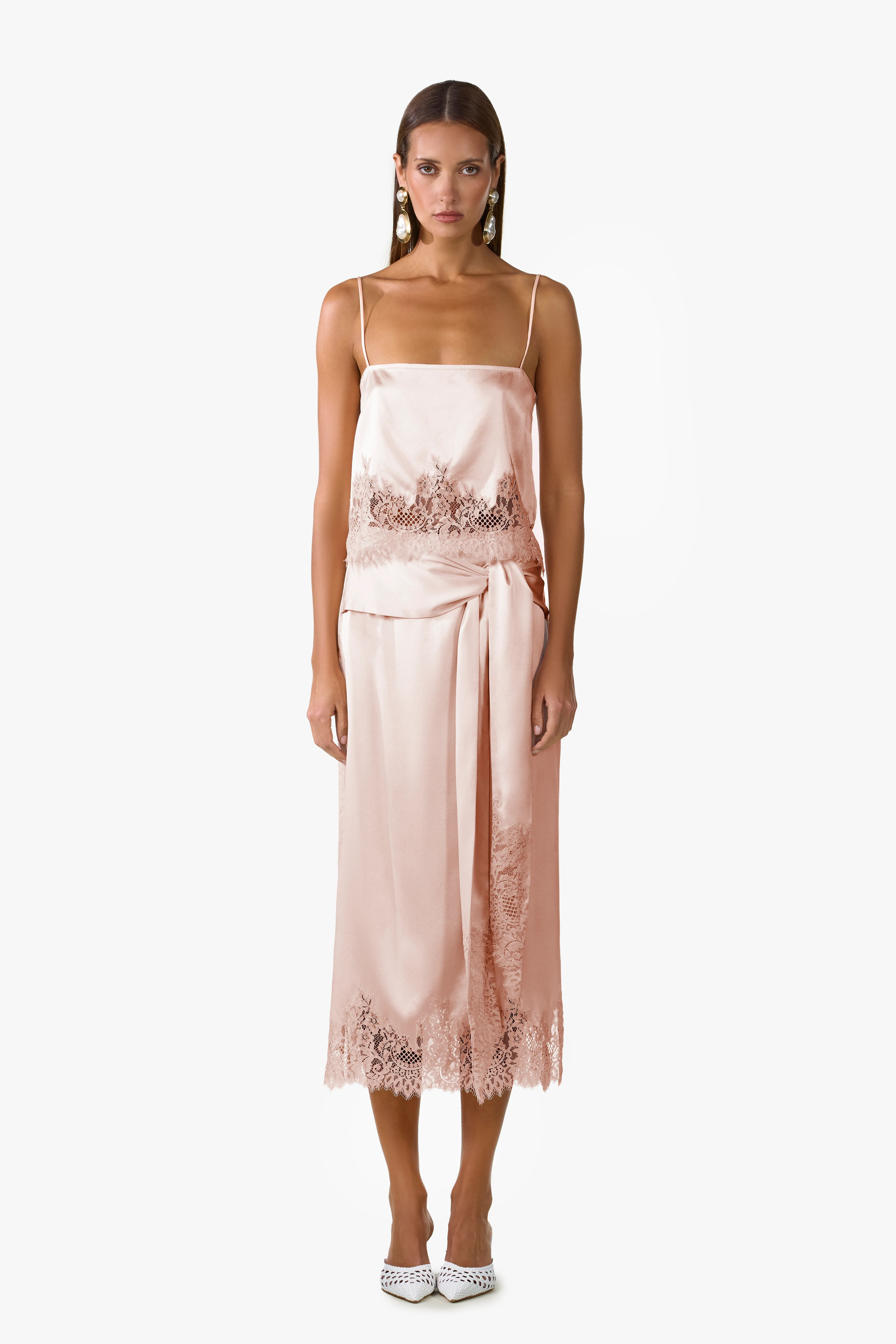 Lace Silk Midi Skirt (Rose Clay) S / Rose Clay | SAME