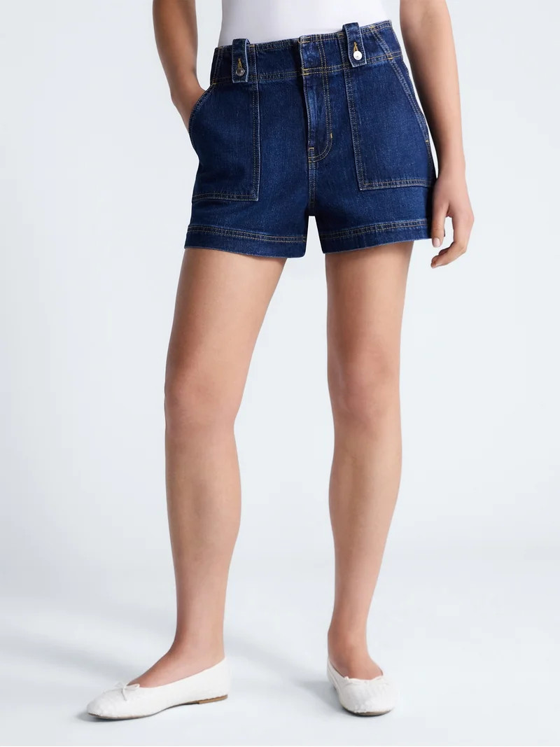 Free Assembly Women's High Rise Denim Utility Shorts, 4\u201d Inseam, Sizes 0-18 | Walmart (US)