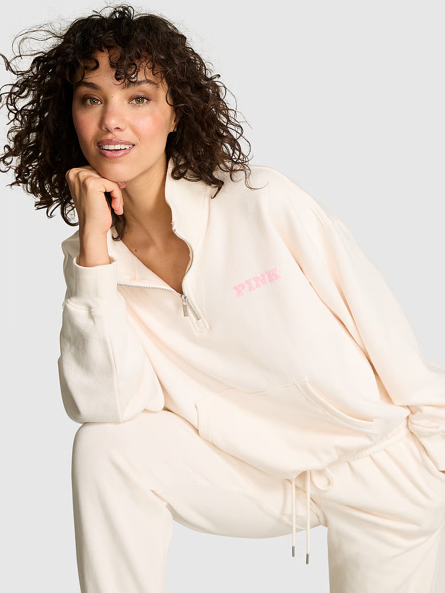 Buy Ivy Fleece Quarter-Zip Sweatshirt, Winter White - Order Hoodies & Sweatshirts online - PINK U... | Victoria's Secret (US / CA )