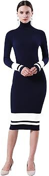 Women Slim Fit Ribbed Turtleneck Long Sleeve Maxi Knit Sweater Dress | Amazon (US)