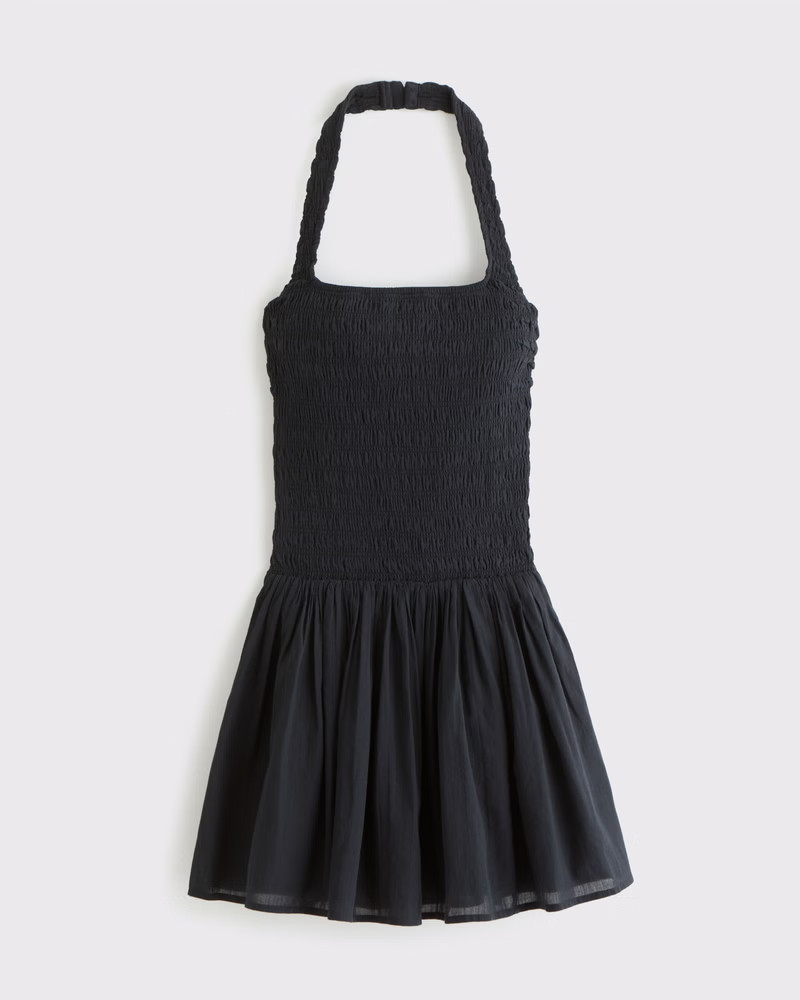Abercrombie & Fitch Women's Drop-Waist Smocked Mini Dress in Black - Size XXS PETITE | Abercrombie & Fitch (US)