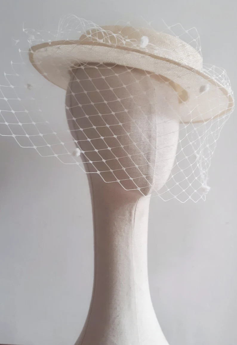 Sinamay Boater Hat With Veiling - Etsy UK | Etsy (UK)