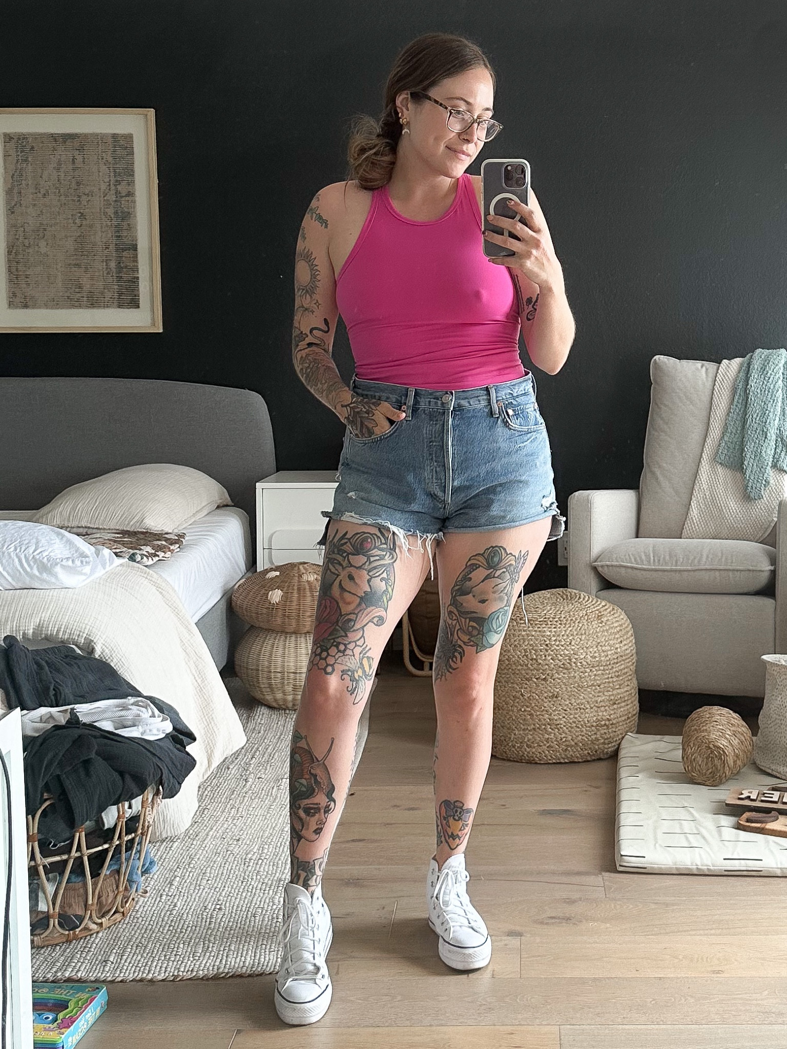 I love to mix my athletic tops with denim cut offs for summer!
Mama style, mid size, lululemon, denim shorts, cut offs, travel outfit, summer style, converse high top, converse platforms, white converse 

#LTKstyletip #LTKcurves #LTKshoecrush