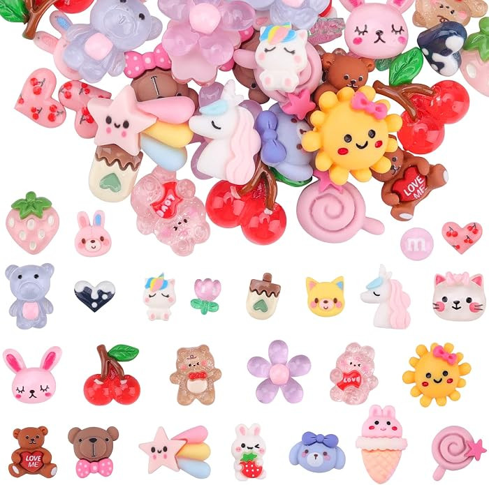 EBANKU 100 Pcs Kawaii Nail Charms, Flatback Resin Nail Charms Sweet Candy Slime Animals 3D Nail D... | Amazon (US)
