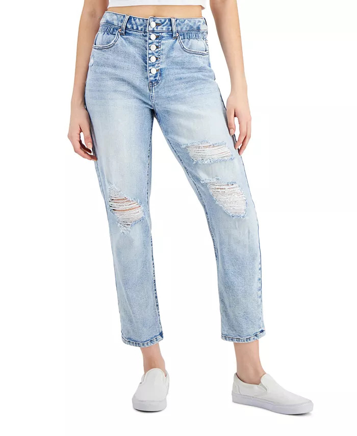 Juniors' Distressed Five Button-Fly Jeans | Macy's