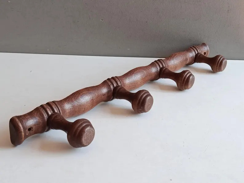 French coat hanger hat rack vintage with 4 hooks patina wood bamboo / design shabby chic patina /... | Etsy (Global)