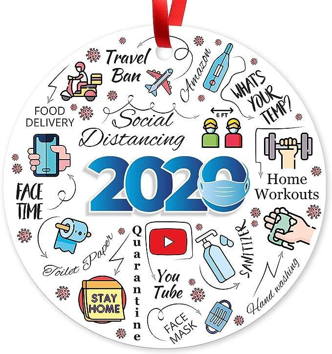 2020 Christmas Ornaments, Large 3.75" Round Metal Ornament, Sigo Signs Velvet Pouch Included, by ... | Amazon (US)