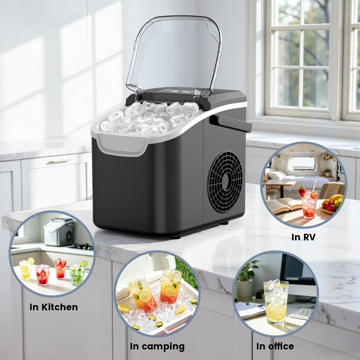 Havato Countertop Ice Maker Ice Machine With Handle,Self-Cleaning Ice Makers, 26Lbs/24H, 8 Ice Cu... | Wayfair North America
