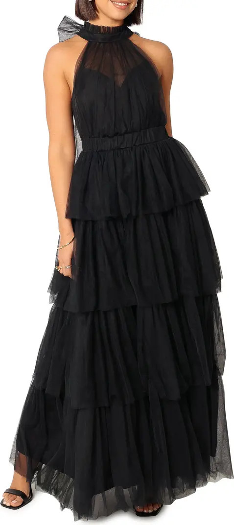 Frances Halter Neck Tiered Tulle Gown | Nordstrom