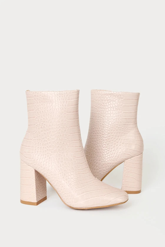 My Generation Pale Pink Crocodile High Heel Mid-Calf Boots | Lulus