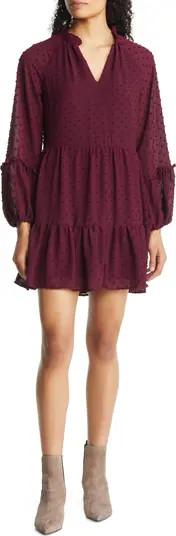 Clip Dot Ruffle Long Sleeve Shift Dress | Nordstrom