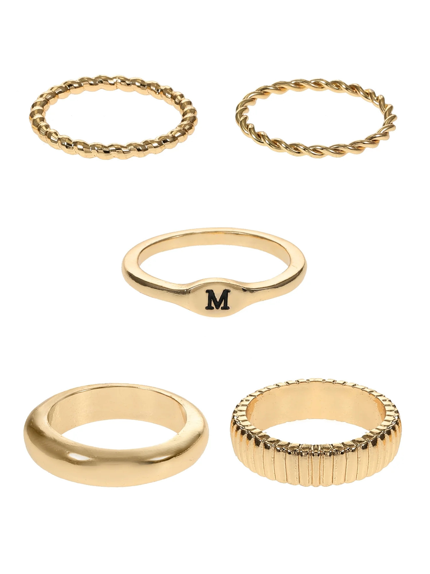 Time and Tru Goldtone Initial Ring Set, 5 Piece, Size 7, Initial M - Walmart.com | Walmart (US)